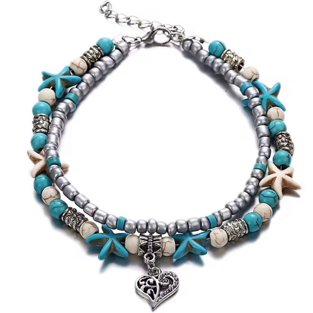 Turquoise and Silver Starfish Charm Bracelet